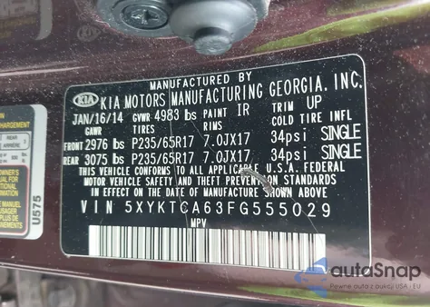 2015 Kia Sorento Lx из США, поврежденный, VIN 5XYKTCA63FG555029